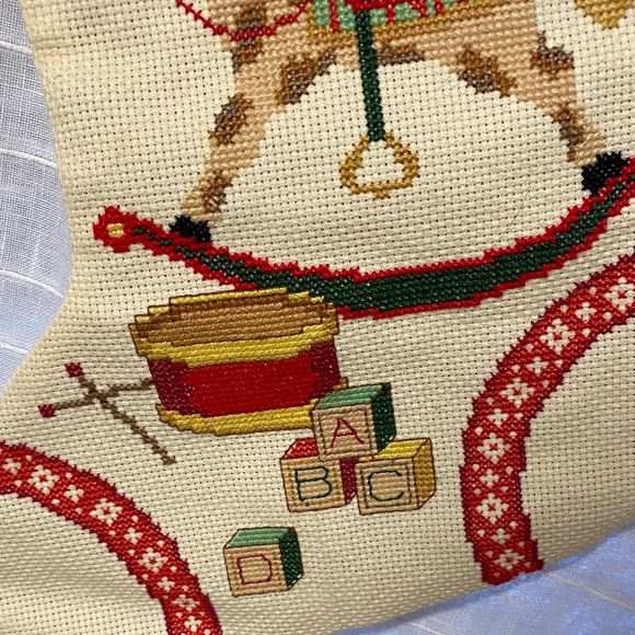 Cross stitch Holiday Stocking with Rocking Horse Design - Picture 6 of 9